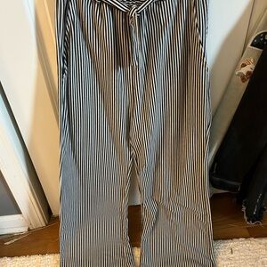 Women's Black and White Striped Wide Leg Pants